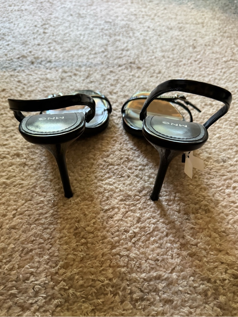 NEW Mango Buckled Stiletto Heel Sandals in Black Patent - Picture 7 of 10